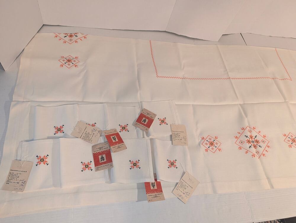 Soviet Era Rectangular Ukraine Embordered Tablecloth 55" x 71" 8 Napkins NWT
